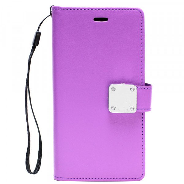 Wholesale iPhone Xs Max Multi Pockets Folio Flip Leather Wallet Case with Strap (Purple)